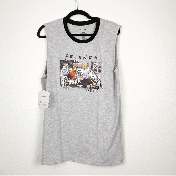 FRIENDS Sleeveless Crew‎ Neck Graphic Muscle Tank Gray NWT - Picture 1 of 5